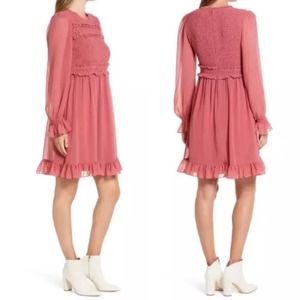 RACHEL PARCELL Pink Smocked Ruffle Dress Size Small